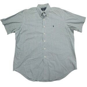Ralph Lauren Shirt Mens XL Blue Plaid Classic Fit Short Sleeve Pony Button Down